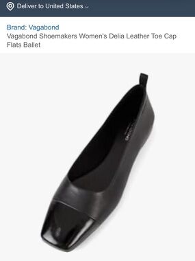 Vagabond Black Leather Square-Toe Ballet Flat with Patent Cap